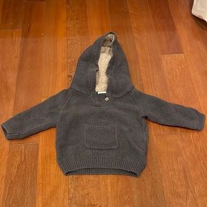 Oliver and Rain Nordstrom navy cotton knit sweater, fur trim hood, size 12M